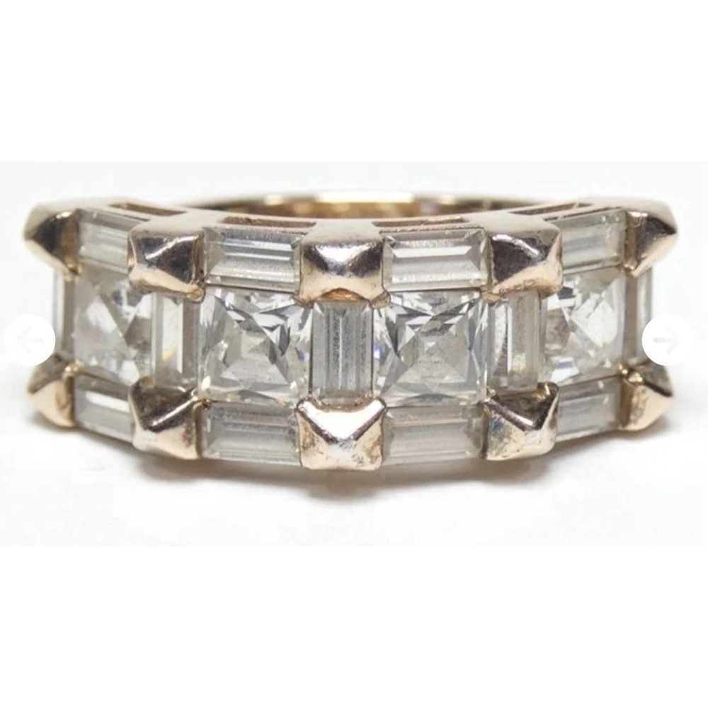 Sterling silver gold wash square and baguette cut Size 9 #613